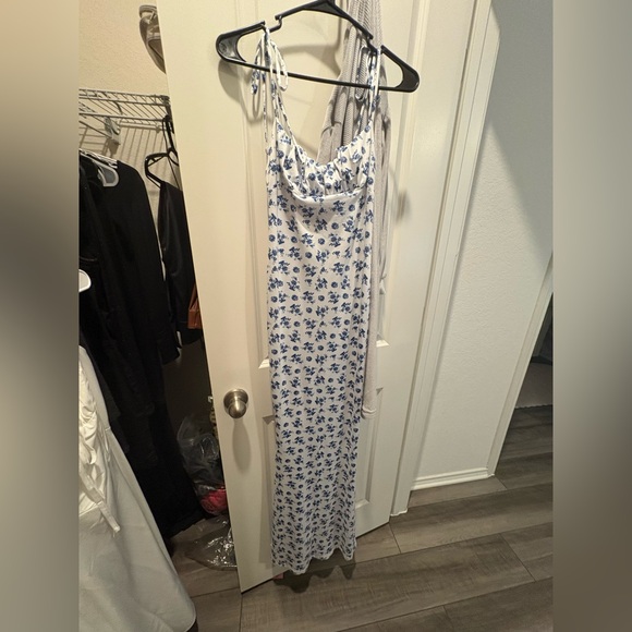 Dresses & Skirts - White Maxi Dress with Blue Floral Print